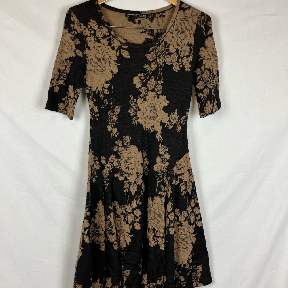 Peruvian Connection Black and Tan Fit and Flare Dress